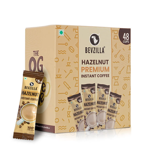 Bevzilla Instant Coffee Powder Sachets (Hazelnut) - 2 Grams | Hot & Cold Coffee | 100% Arabica Coffee | Strong Coffee | Easy To Carry | Best Coffee | Espresso, Latte, Cappuccino