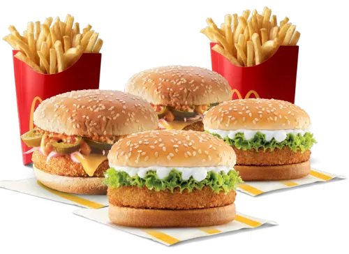 2 McVeggie Burger + 2 Corn & Cheese Burger + 2 Fries (L)