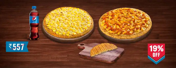 Meal for 2: Moroccan Pasta Pizza and Corn and cheese