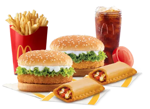 McChicken Burger + McVeggie Burger + Fries (L) + 2 Veg Pizza McPuff