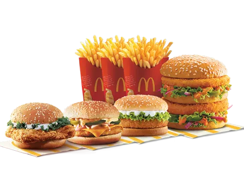 McSpicy Paneer Burger + Corn & Cheese Burger + McVeggie Burger + Veg Maharaja Mac + 3 Fries (L)